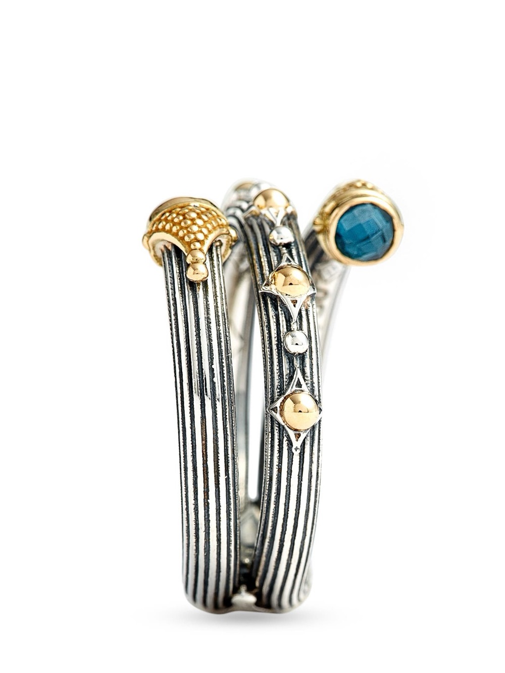 Konstantino Two-Tone Silver and Gold Wrap Ring with Blue Accent Stones - Picture 8 of 8